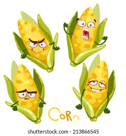 Cute cartoon character with many expressions of corn