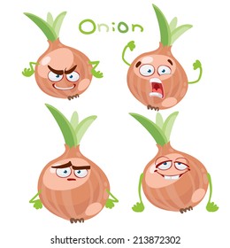 Cute cartoon character with many expressions of onion