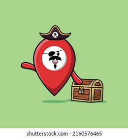 Cute cartoon character Maps icon pirate with treasure box in modern style design