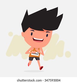 Cute cartoon character of marathon runner man