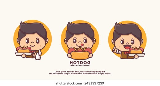 Cute  cartoon character mascot design with hotdogs, food logo vector illustration