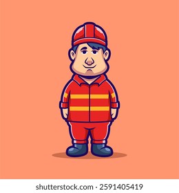 Cute cartoon character mascot profession job fireman vector