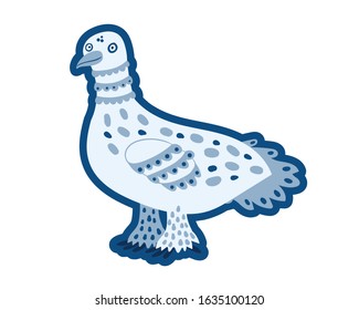  Cute Cartoon character monohrom ptarmigan, isolated on white background. vector Illustrations for children. Baby Shower card.  North Pole animal wildlife