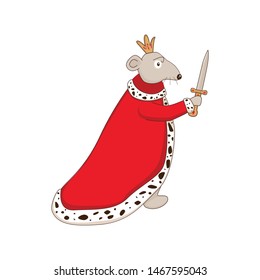 Cute cartoon character Mouse King with sword