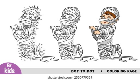 Cute cartoon character mummy. Numbers game, education dot to dot game for children.