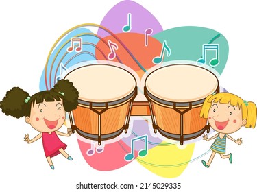 Cute cartoon character with music instrument illustration