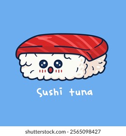 Cute cartoon character of nigiri sushi tuna.