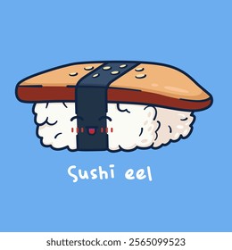 Cute cartoon character of nigiri sushi eel.