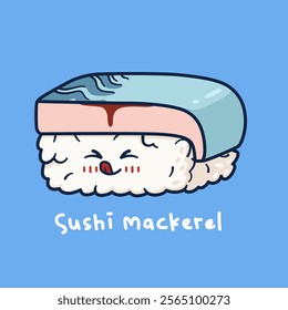 Cute cartoon character of nigiri sushi mackerel.