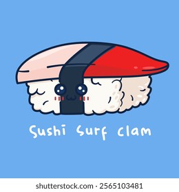 Cute cartoon character of nigiri sushi  surf clam.