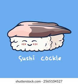 Cute cartoon character of nigiri sushi cockle.