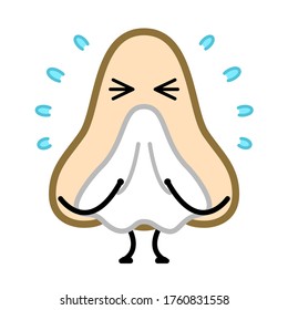 Cute cartoon character of nose blowing a nose
