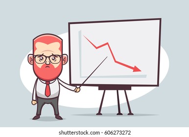 Cute Cartoon Character - Office Worker Giving a Presentation (Failure)