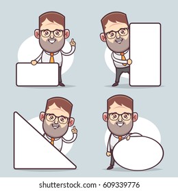 Cute Cartoon Character. Office Worker Standing Near the Empty Boards