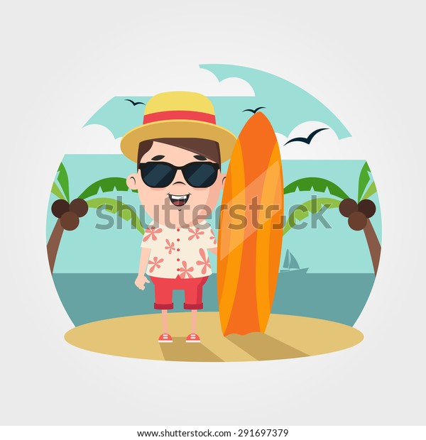 Cute Cartoon Character On Vacation Stock Vector (Royalty Free) 291697379