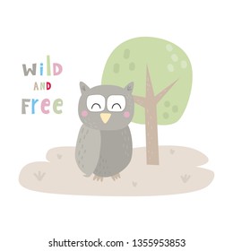 Cute cartoon character owl. Funny owl vector illustration