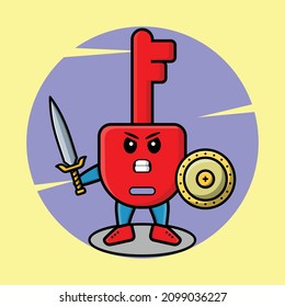 Cute cartoon character Padlock key viking pirate with hat and holding sword and shield in cute modern style design for t-shirt, sticker, logo element, poster