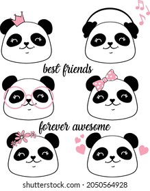 Cute cartoon character panda. group panda vector