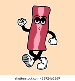 Cute cartoon character of a piece of bacon. Vector illustration