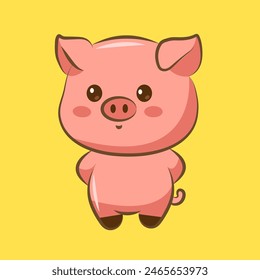 cute cartoon character pig is confused adorable pose for elements, clipart and sticker