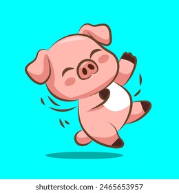 cute cartoon character pig is fell and slipped adorable pose for elements, clipart and sticker