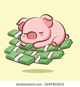 cute cartoon character pig with money vector design