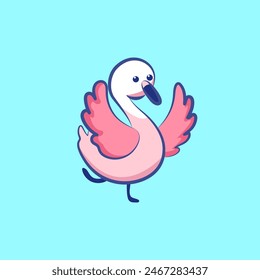 cute cartoon character pink swan ilustration for elements, clipart and sticker 