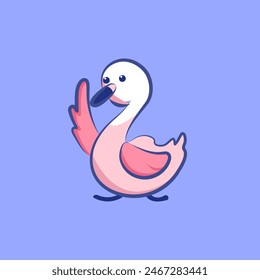 cute cartoon character pink swan ilustration for elements, clipart and sticker 