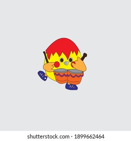 cute cartoon character playing drums