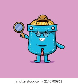 Cute Cartoon Character Pocket Detective Is Searching With Magnifying Glass And Cute Style Design