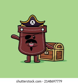 Cute cartoon character Pocket pirate with treasure box in modern style design