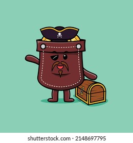 Cute cartoon character Pocket pirate with treasure box in modern style design
