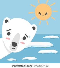 cute cartoon character polar bear global warming concept vector illustration