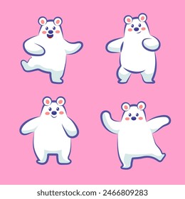 cute cartoon character pollar white bear is dancing. animal elements, clipart and sticker