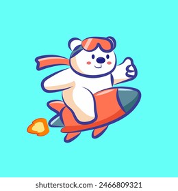 cute cartoon character pollar white bear is ride a rocket. animal elements, clipart and sticker