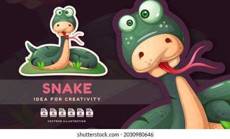 El personaje de dibujos animados lindo serpiente - pegatina linda.