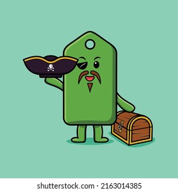 Cute cartoon character Price tag pirate with treasure box in modern style design