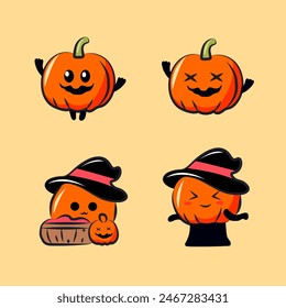 cute cartoon character pumpkin set for halloween elements, clipart collection. happy halloween