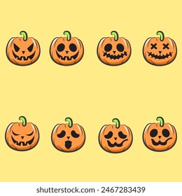 cute cartoon character pumpkin set for halloween elements, clipart 