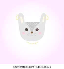 Cute cartoon character of a rabbit. Cool picture is great for children's products: clothes, textiles, postcards, stationery products and other things. Vector illustration.