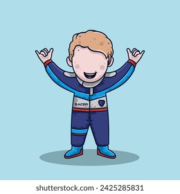 Lindo personaje de dibujos animados racer boy ilustración vectorial