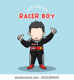 Lindo personaje de dibujos animados racer boy ilustración vectorial