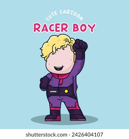 Cute cartoon character racer boy vector illustration