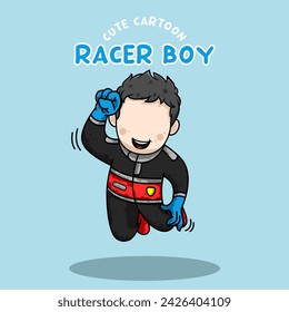 Cute cartoon character racer boy vector illustration