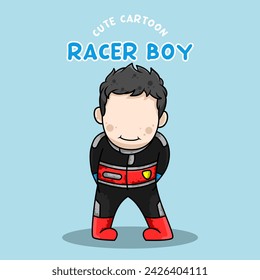 Cute cartoon character racer boy vector illustration