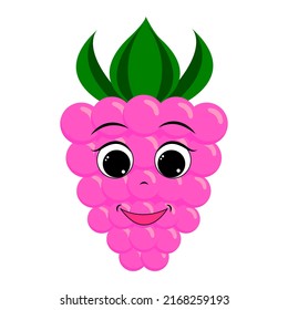 Cute cartoon character raspberry. Smiling happy raspberry. Children's print for a t-shirt. Vector illustration isolated on transparent background