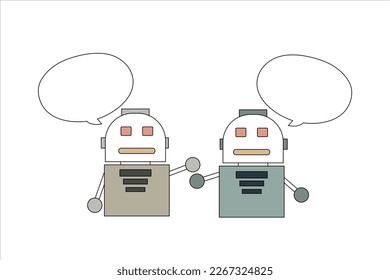 Robots de personajes de dibujos animados o IA para aprender o aprender a hablar con habilidad junto con un estilo mínimo con chat box , Para la presentación de la decoración puede introducir dibujos de texto caricatura comunicación robot AI.