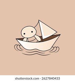 Cute cartoon character sailing on paper boat on water illustration