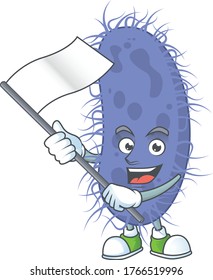 Cute cartoon character of salmonella typhi holding white flag. Vector illustration