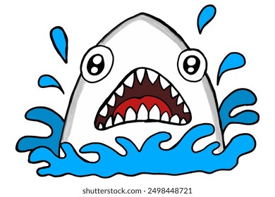 Cute Cartoon Character Shark Head Emerges from the Sea